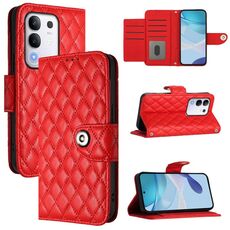 Per vivo Y29 4G Global Rhombic Texture Flip Custodia in Pelle per Telefono con Lanyard (Rosso)