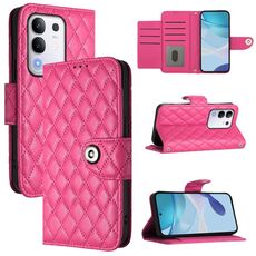 Per vivo Y29 4G Global Rhombic Texture Flip Custodia in Pelle per Telefono con Lanyard (Rosso Rosa)