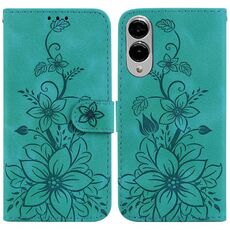 Per Samsung Galaxy S25 Edge 5G Custodia per telefono in pelle goffrata Lily (verde)