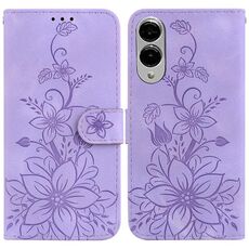 Per Samsung Galaxy S25 Edge 5G Custodia per telefono in pelle goffrata Lily (viola)