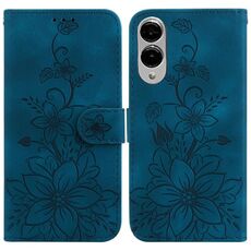 Per Samsung Galaxy S25 Edge 5G Custodia per telefono in pelle goffrata Lily (blu scuro)