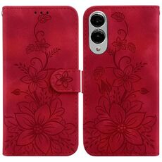 Per Samsung Galaxy S25 Edge 5G Custodia per telefono in pelle goffrata Lily (rosso)