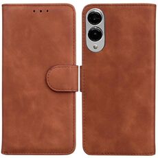 Per Samsung Galaxy S25 Edge 5G Custodia in pelle con chiusura a scatto e colore puro (marrone)