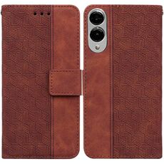 Per Samsung Galaxy S25 Edge 5G Custodia per telefono in pelle con motivo geometrico in rilievo (marrone)