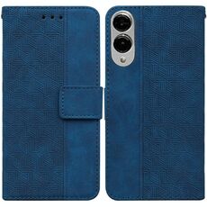 Per Samsung Galaxy S25 Edge 5G Custodia per telefono in pelle con motivo geometrico in rilievo (blu)