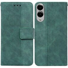 Per Samsung Galaxy S25 Edge 5G Custodia per telefono in pelle con motivo geometrico in rilievo (verde)