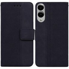 Per Samsung Galaxy S25 Edge 5G Custodia per telefono in pelle con motivo geometrico in rilievo (nero)