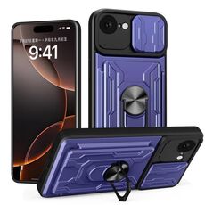 Per iPhone 16e Custodia per telefono scorrevole Camshield TPU+PC con slot per schede (blu)