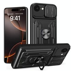 Per iPhone 16e Custodia per telefono scorrevole Camshield TPU+PC con slot per schede (nero)