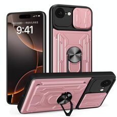 Per iPhone 16e Custodia per telefono scorrevole Camshield TPU+PC con slot per schede (oro rosa)