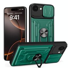 Per iPhone 16e Custodia per telefono scorrevole Camshield TPU+PC con slot per schede (verde scuro)