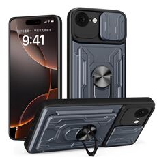 Per iPhone 16e Custodia per telefono scorrevole Camshield TPU+PC con slot per schede (grigio)