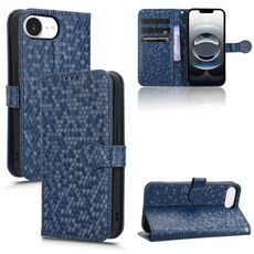 Per iPhone 16e Custodia per telefono in pelle con trama a nido d'ape (blu)