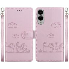 Per Samsung Galaxy S25 Edge 5G Custodia per telefono in pelle RFID con simpatici gatti (oro rosa)