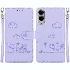 Per Samsung Galaxy S25 Edge 5G Custodia per telefono in pelle RFID con simpatici gatti (viola)