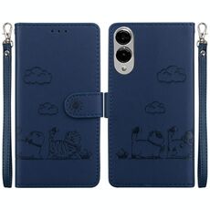 Per Samsung Galaxy S25 Edge 5G Custodia per telefono in pelle RFID con simpatici gatti (blu)