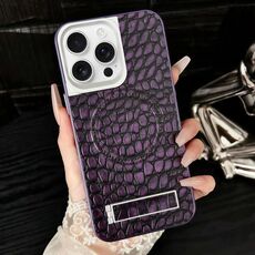 Per iPhone 16 Pro Max Custodia per telefono MagSafe in PU con motivo a ciottoli e supporto (viola)