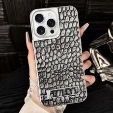 Per iPhone 16 Pro Pebble Pattern PU MagSafe Custodia per telefono con supporto (grigio)