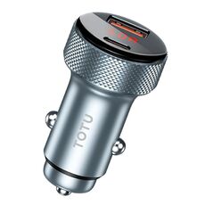 Caricabatteria da auto a ricarica rapida TOTU CC-4 48W USB-A e USB-C / Type-C con display digitale a due porte (grigio)