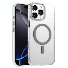 Per iPhone 16 Pro Max Custodia magnetica per telefono MagSafe in TPU ibrido PC ad alta trasparenza (grigio)