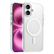 Per iPhone 16 Plus Custodia magnetica per telefono MagSafe in TPU ibrido PC ad alta trasparenza (bianco)