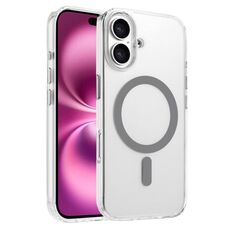 Per iPhone 16 Plus Custodia magnetica per telefono MagSafe in TPU ibrido PC ad alta trasparenza (grigio)