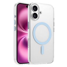 Per iPhone 16 Plus Custodia magnetica per telefono MagSafe in TPU ibrido PC ad alta trasparenza (blu cielo)