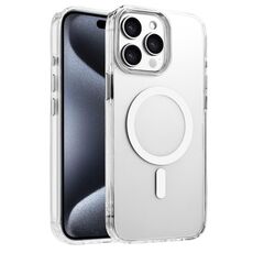 Per iPhone 15 Pro Max Custodia magnetica per telefono MagSafe in TPU ibrido PC ad alta trasparenza (bianco)