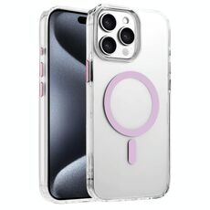 Per iPhone 15 Pro Max Custodia magnetica per telefono MagSafe in TPU ibrido PC ad alta trasparenza (rosa)