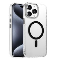 Per iPhone 15 Pro Max Custodia magnetica per telefono MagSafe in TPU ibrido PC ad alta trasparenza (nero)