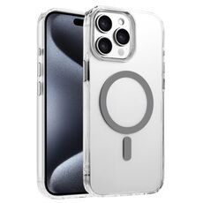 Per iPhone 15 Pro Max Custodia magnetica per telefono MagSafe in TPU ibrido PC ad alta trasparenza (grigio)
