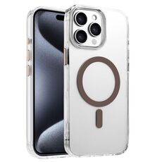 Per iPhone 15 Pro Max Custodia magnetica per telefono MagSafe in TPU ibrido PC ad alta trasparenza (oro deserto)