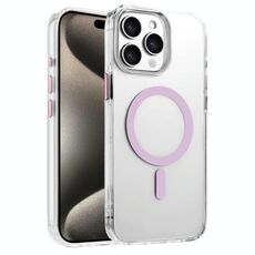 Per iPhone 15 Pro Custodia magnetica per telefono MagSafe in TPU ibrido PC ad alta trasparenza (rosa)
