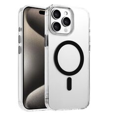 Per iPhone 15 Pro Custodia magnetica per telefono MagSafe in TPU ibrido PC ad alta trasparenza (nero)