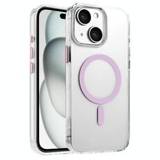 Per iPhone 15 Plus / 14 Plus Custodia magnetica per telefono MagSafe in TPU ibrido PC ad alta trasparenza (rosa)