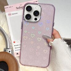 Per iPhone 15 Pro Max 3D Heart IMD Hybrid TPU Custodia per telefono (viola)