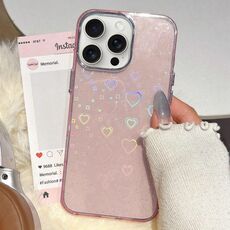 Per iPhone 15 Pro Max 3D Heart IMD Hybrid TPU Custodia per telefono (rosa)