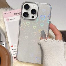 Per iPhone 15 Pro Max 3D Heart IMD Hybrid TPU Custodia per telefono (bianco)