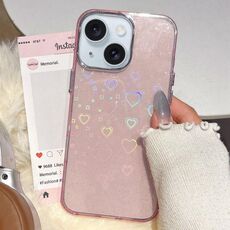 Per iPhone 15 Custodia per telefono in TPU ibrido IMD 3D Heart (rosa)