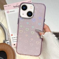 Per iPhone 14/13 Custodia per telefono in TPU ibrido IMD 3D Heart (viola)