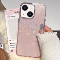 Per iPhone 14/13 Custodia per telefono in TPU ibrido IMD 3D Heart (rosa)