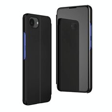 Per iPhone 16e Custodia per telefono in pelle con supporto a specchio orizzontale placcato (nero)