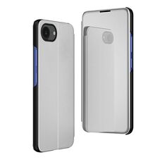 Per iPhone 16e Custodia per telefono in pelle con supporto a specchio orizzontale placcato (argento)