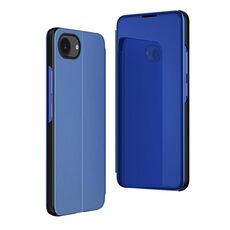 Per iPhone 16e Custodia per telefono in pelle con supporto a specchio orizzontale placcato (blu)
