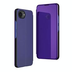 Per iPhone 16e Custodia per telefono in pelle con supporto a specchio orizzontale placcato (viola blu)