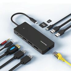 Blueendless Type-C Gigabit Ethernet Port HUB multischermo con display diversi, porta: DP x 2 + HDMI