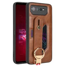 Per Asus ROG Phone 6 / ROG6 Custodia posteriore in pelle con cinturino (marrone)