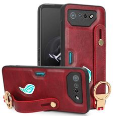 Per Asus ROG Phone 7 / ROG7 Custodia posteriore in pelle con cinturino (rosso)