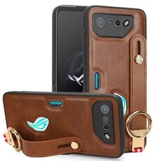 Per Asus ROG Phone 7 / ROG7 Custodia posteriore in pelle con cinturino (marrone)
