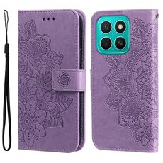 Custodia in pelle con stampa a fiori a sette petali per Honor X8c 4G (viola chiaro)